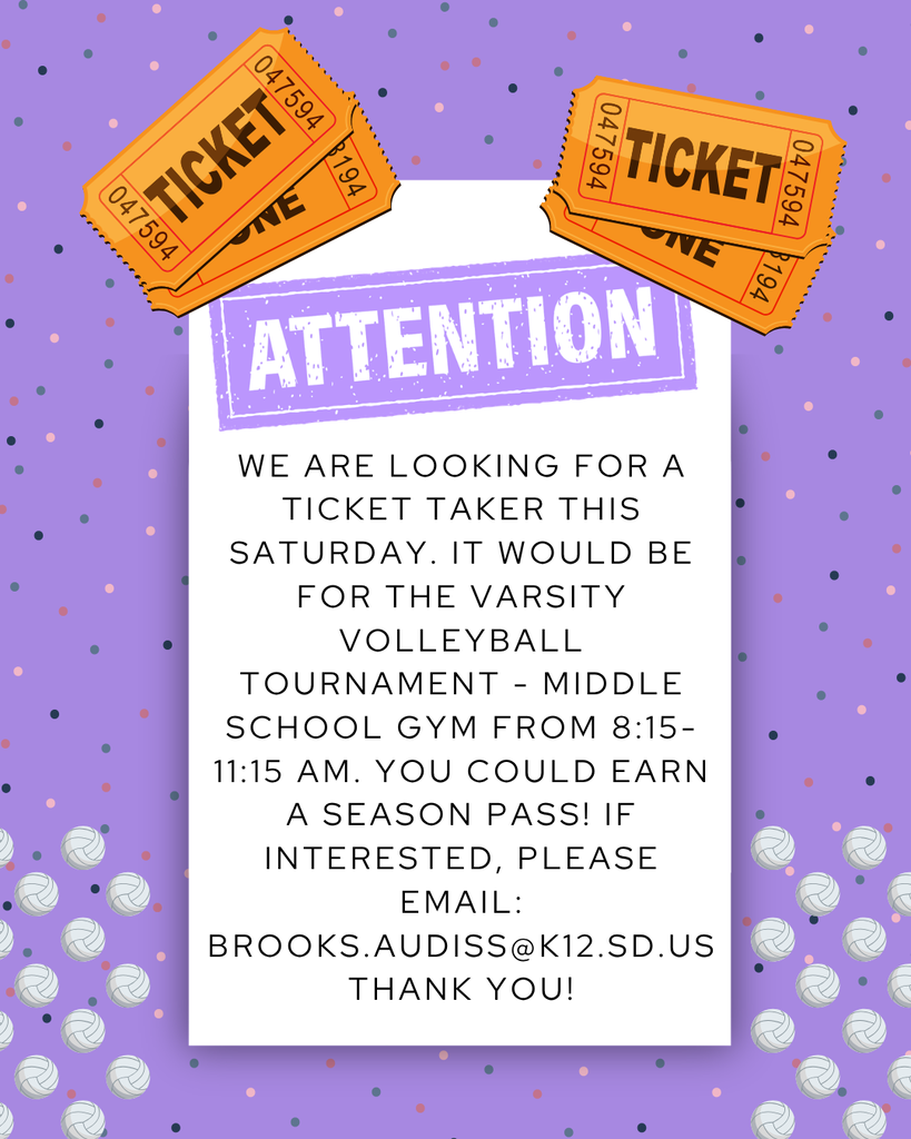 Help - Saturday in need of a ticket taker at the middle school - volleyball trny