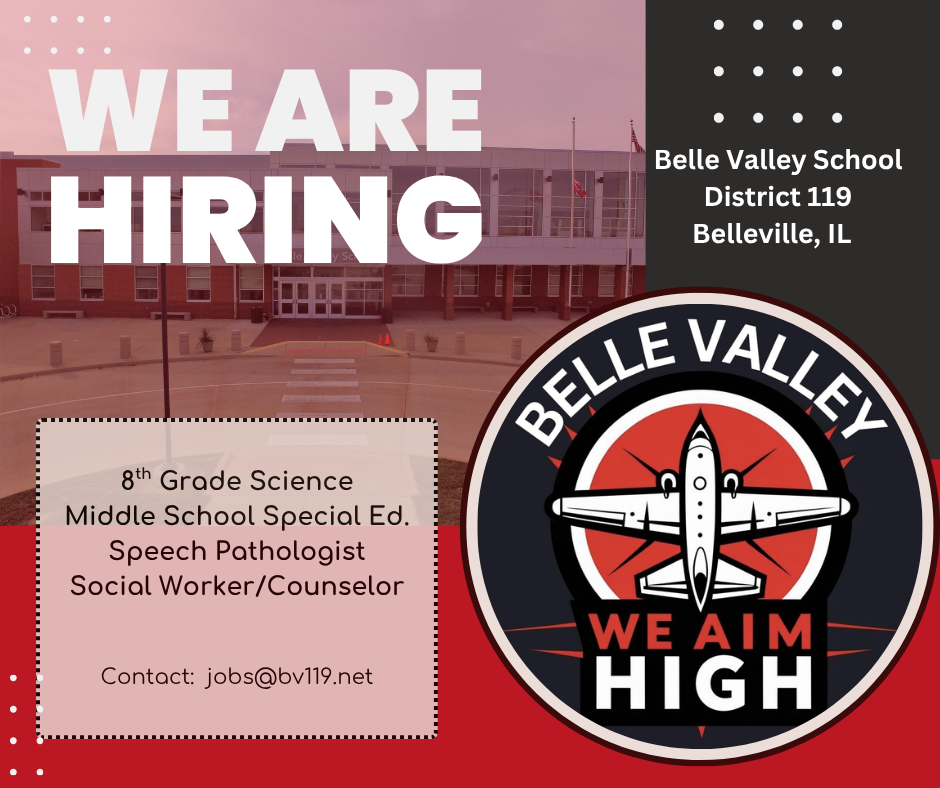 Belle valley is hiring an 8th grade science teacher, a middle school Special Education teacher, a Speech Pathologist and a Social worker/Counselor