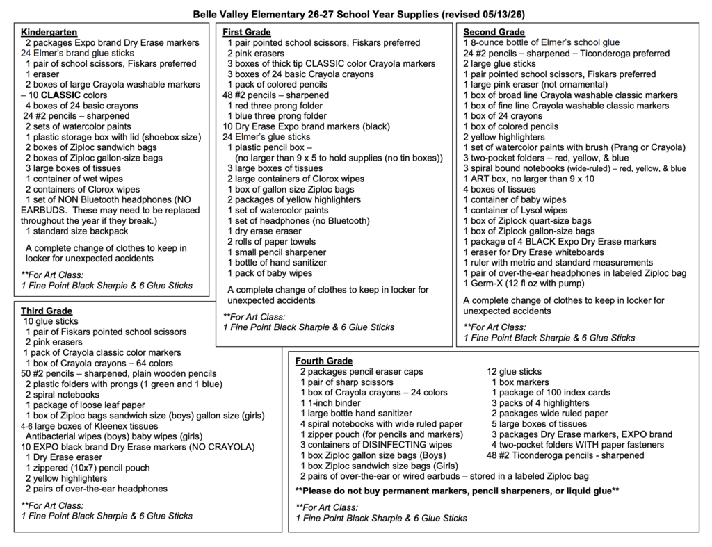 elementary school supplies 2026-2027 Page 2