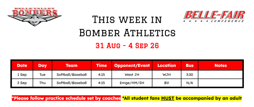 This Week's Bomber Athletics