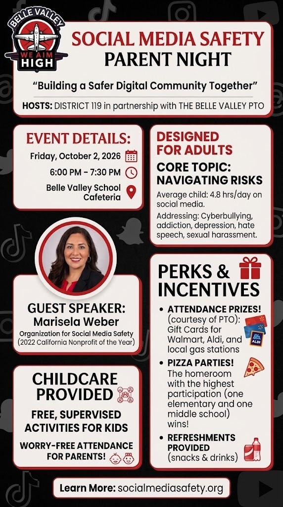 Social Media Safety Parent Night on October 2 from 6:-7:30 PM