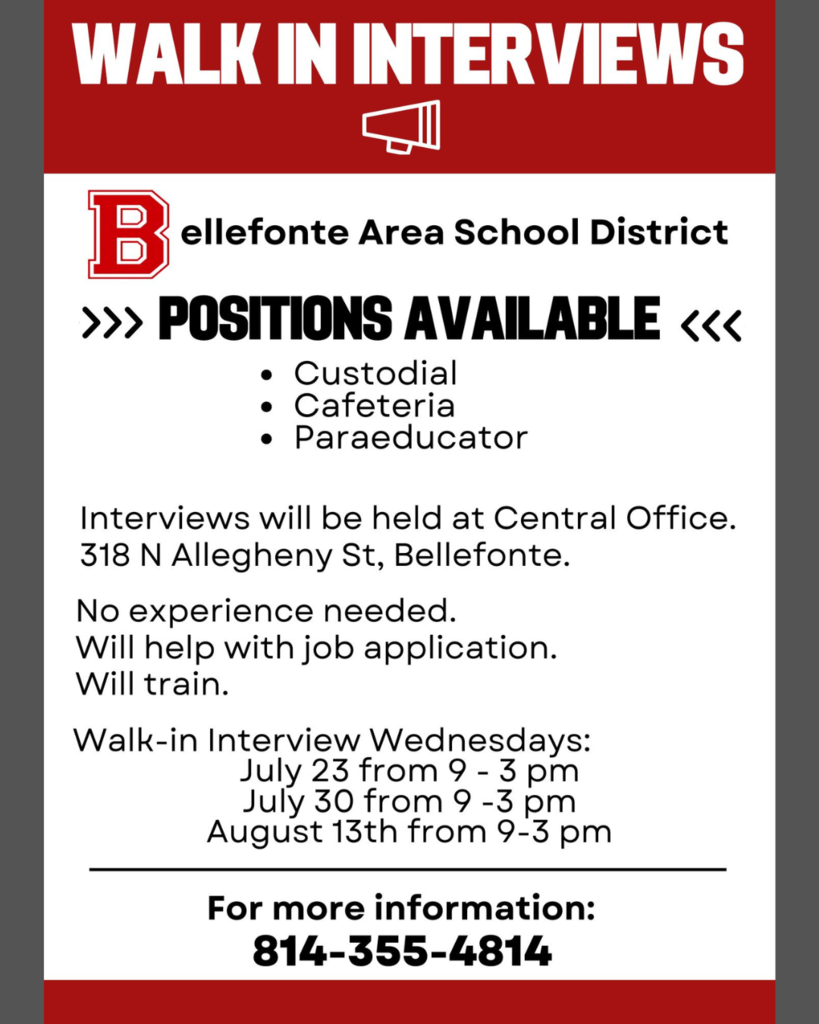 Walk In Flier for custodial, cafeteria, and paraeducators.
