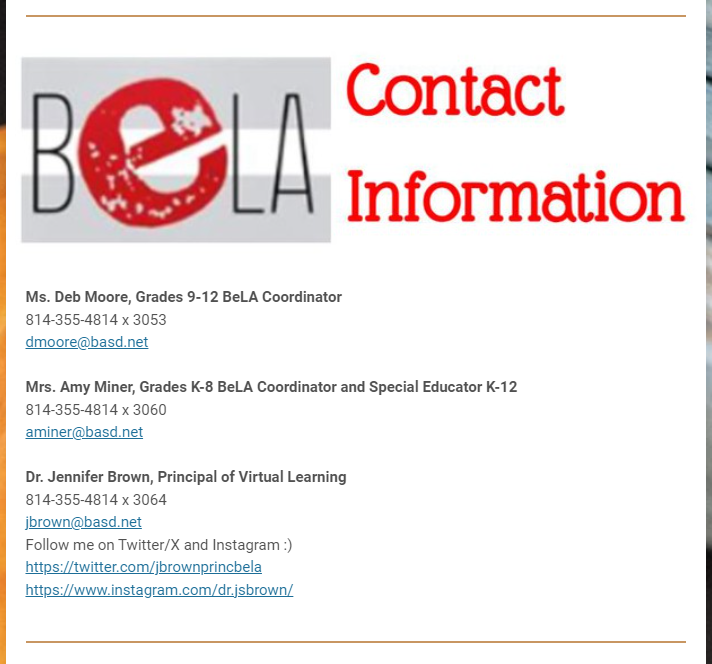 BeLA Contact Information