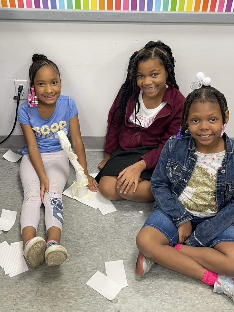 Our 3rd Grade Family read “Too Tall Houses” today and worked together to construct team towers.
