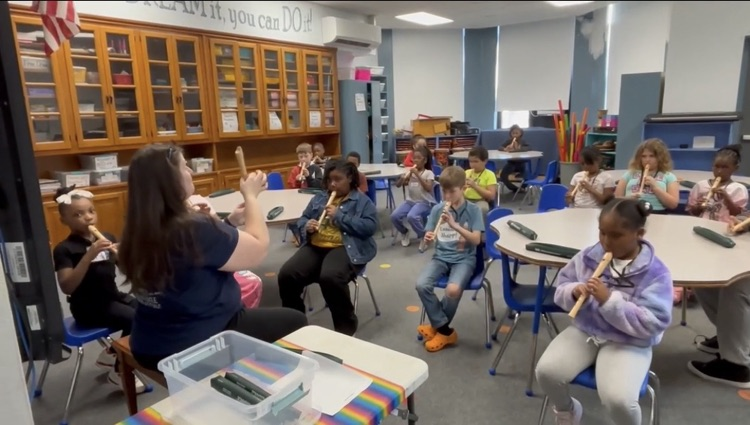 Practicing the recorders…learning Hot Cross Buns and Walk Like a Mummy! 