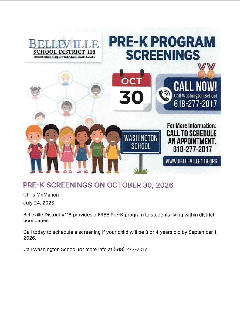 District #118 Pre-K Program Screenings Flyer 10-30-2026