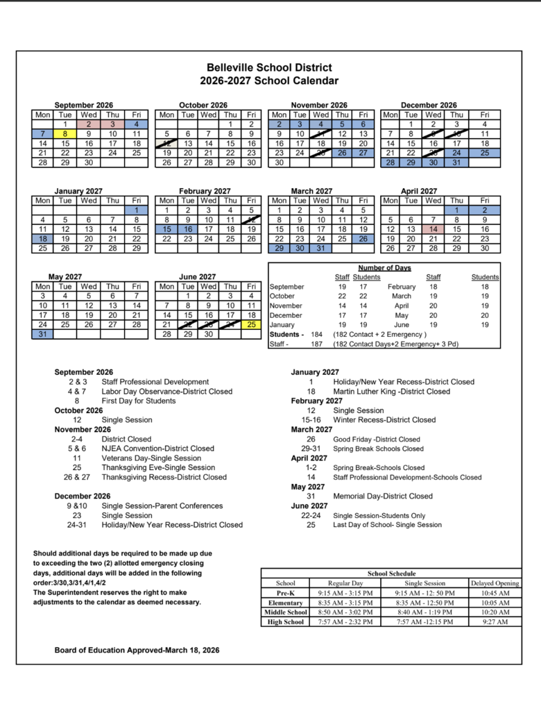 2026-2027 District Calendar