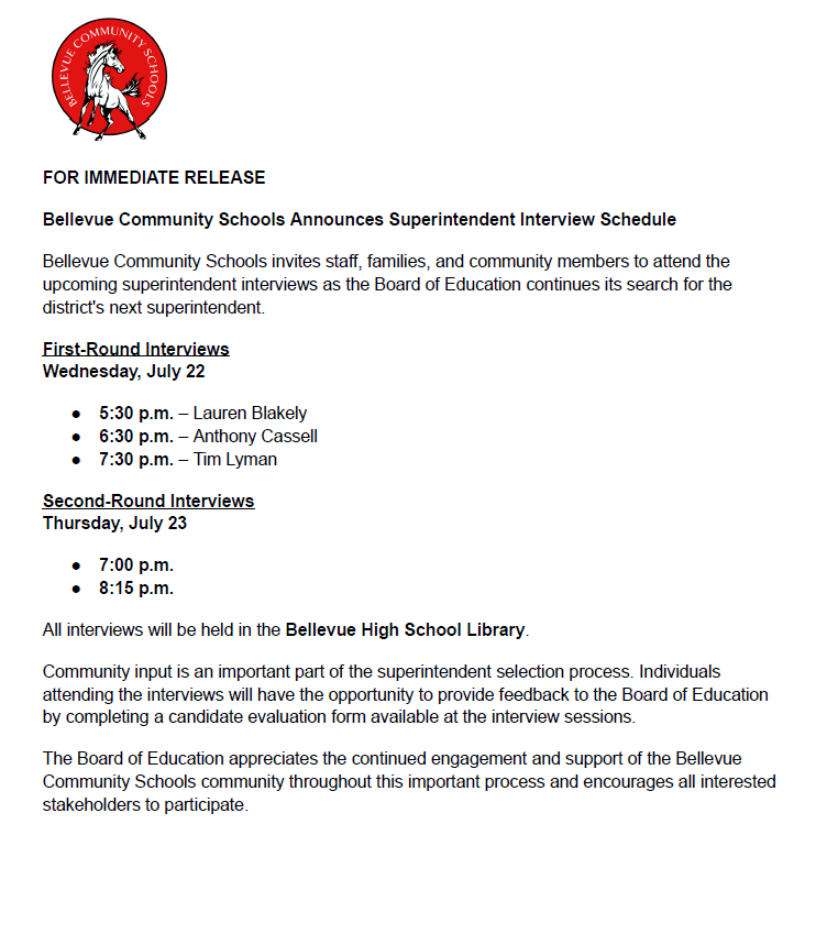 Superintendent Interview Schedule