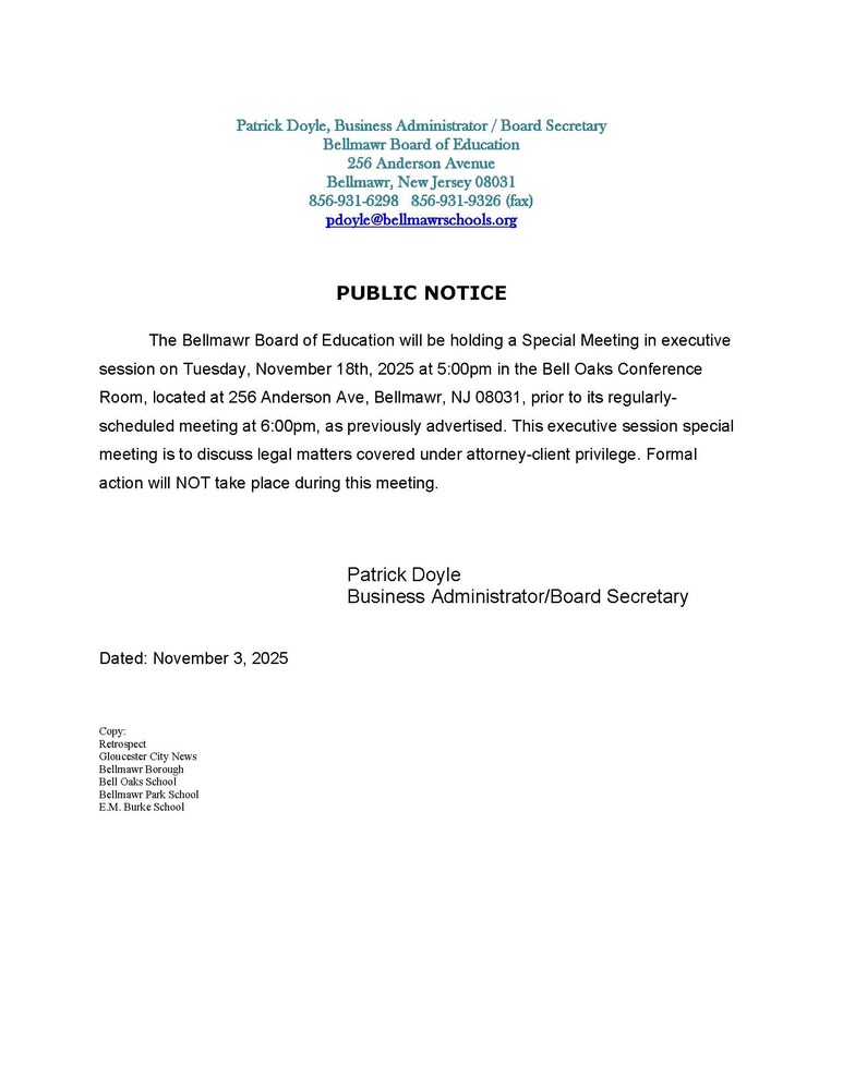 Public Notice November 3, 2025