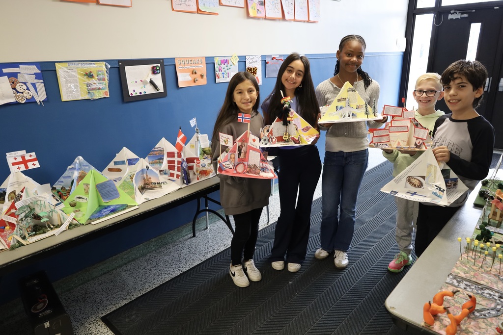 Shore Road School sixth graders’ with their creative projects.