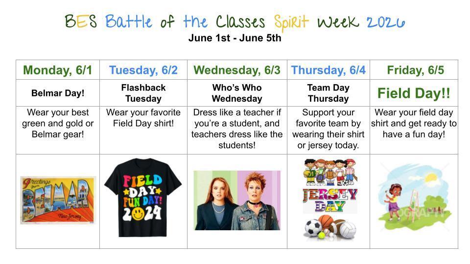 BES Battle of the Classes Spirit Week 2026