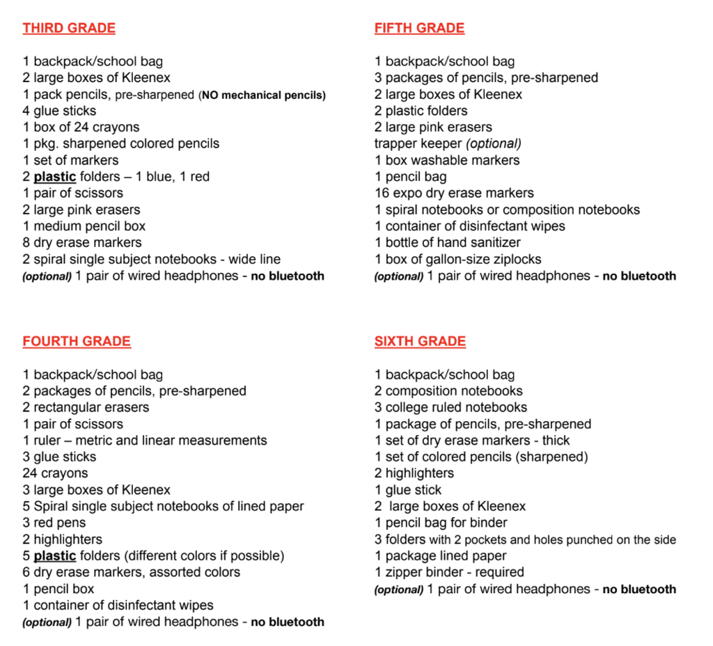 Page 2 school supply list