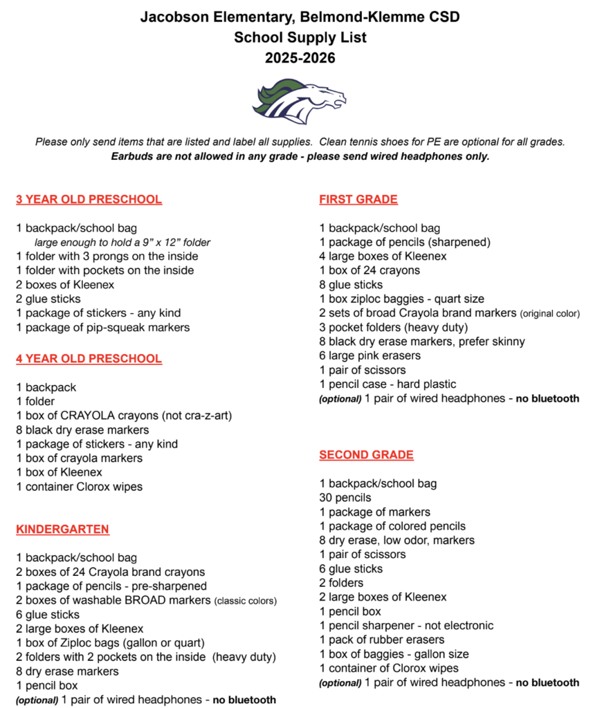 Page 1 school supply list