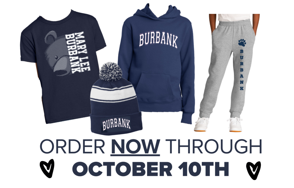 Burbank Spirit Wear PreOrders at Champions, Order Deadline October 10th