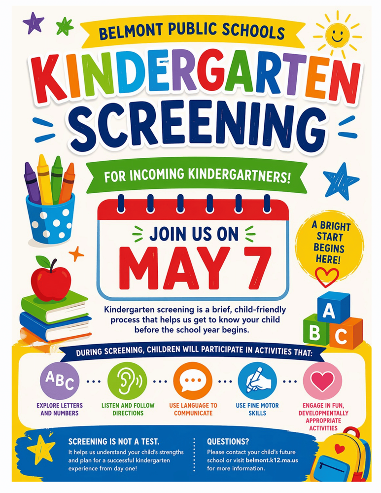 Kindergarten Screening for Incoming Kindergartener on Thursday, May 7,  2026