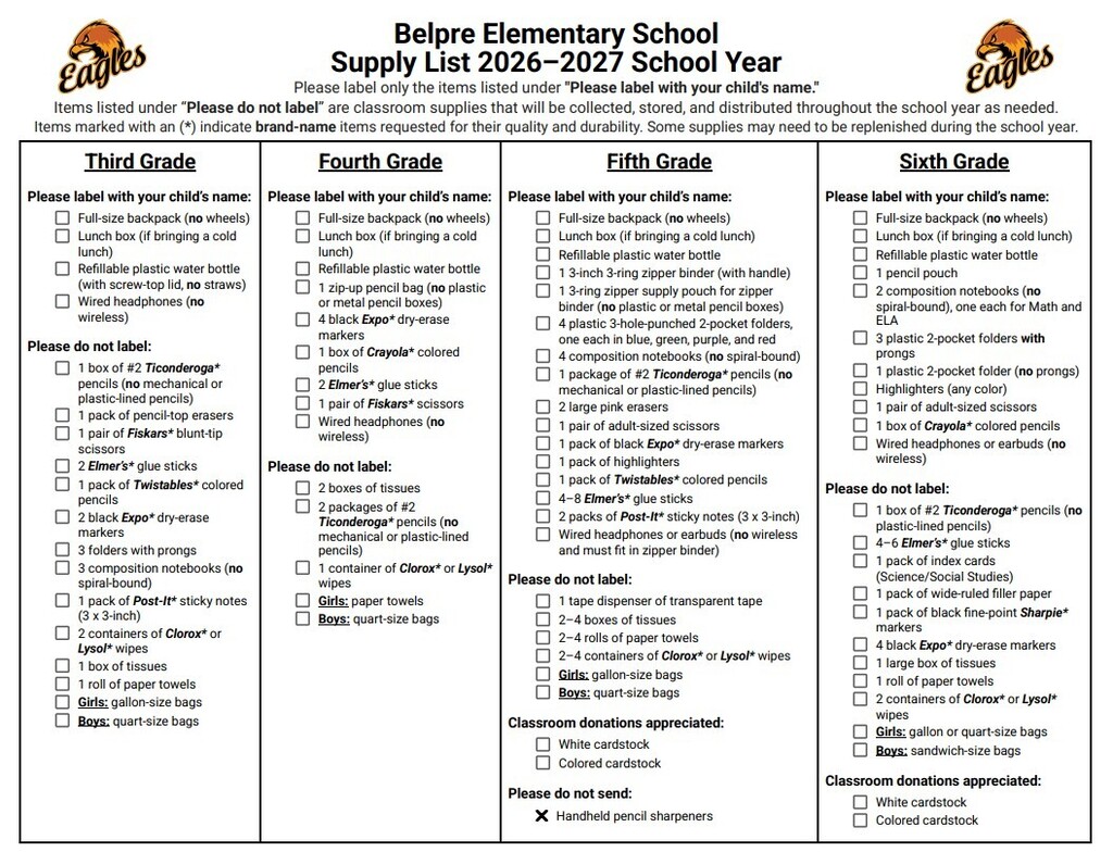 3rd-6th Supplies