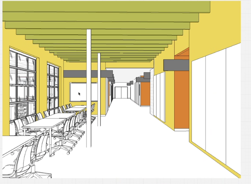 Draft rendering of an extended learning area and classroom corridor.