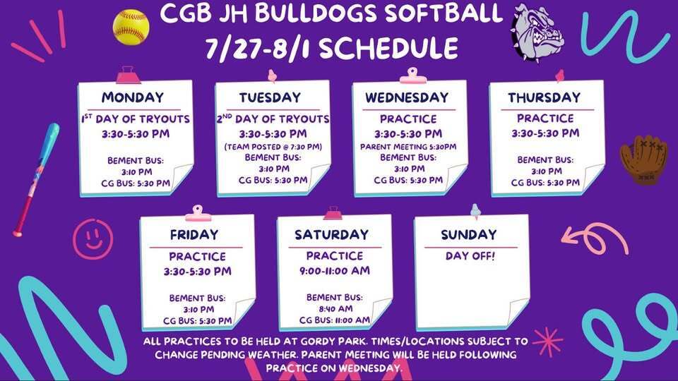 JH Softball schedule