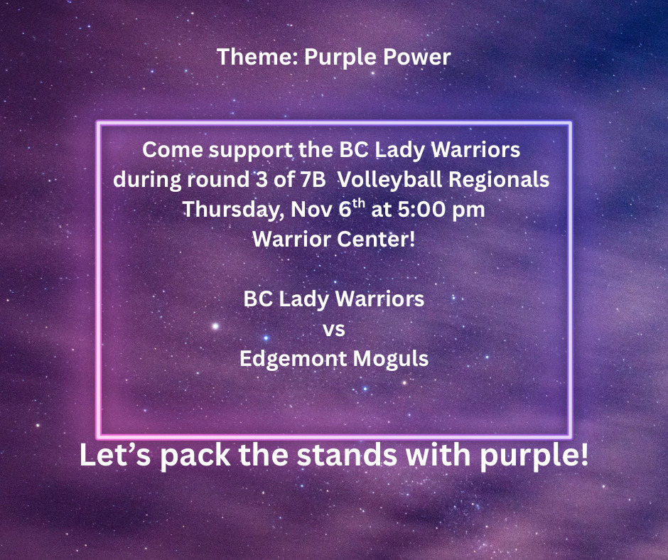 let's pack the stands with purple for the volleyball game on Thursday, Nov. 6.