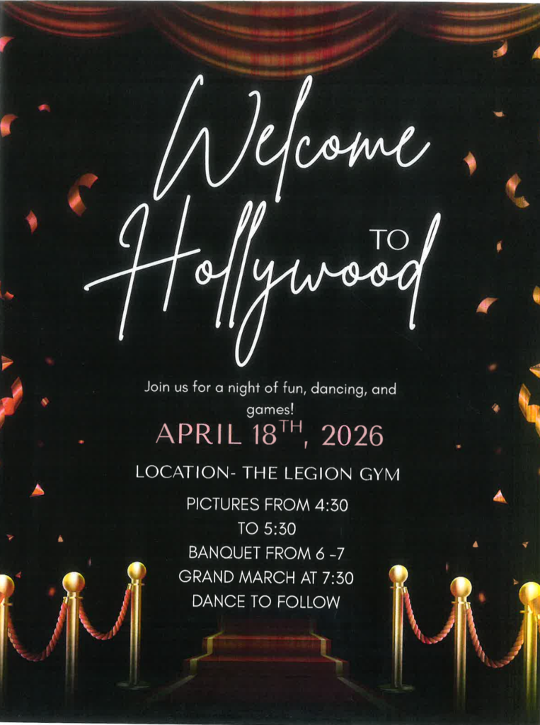 BCHS Prom. April 18 at the American Legion Gym. Grand March 7:30 PM 