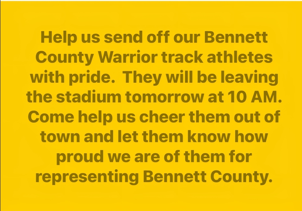 send off for State track is Wednesday, May 27 at 10 AM from the stadium.