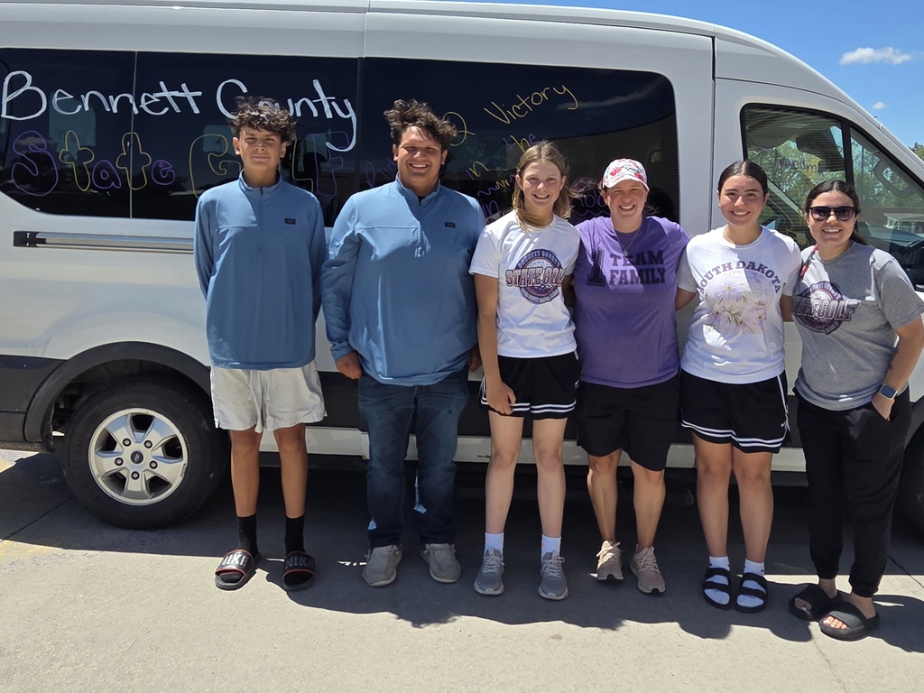 Dreyton, Dawson, Sadie, Coach Saxton, Kierra, and Coach Thea are headed to Brookings, for the SD State B Golf Tournament!
