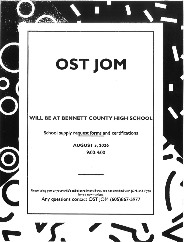 OST JOM at BCHS on Aug. 5 for school supply request forms and certifications.