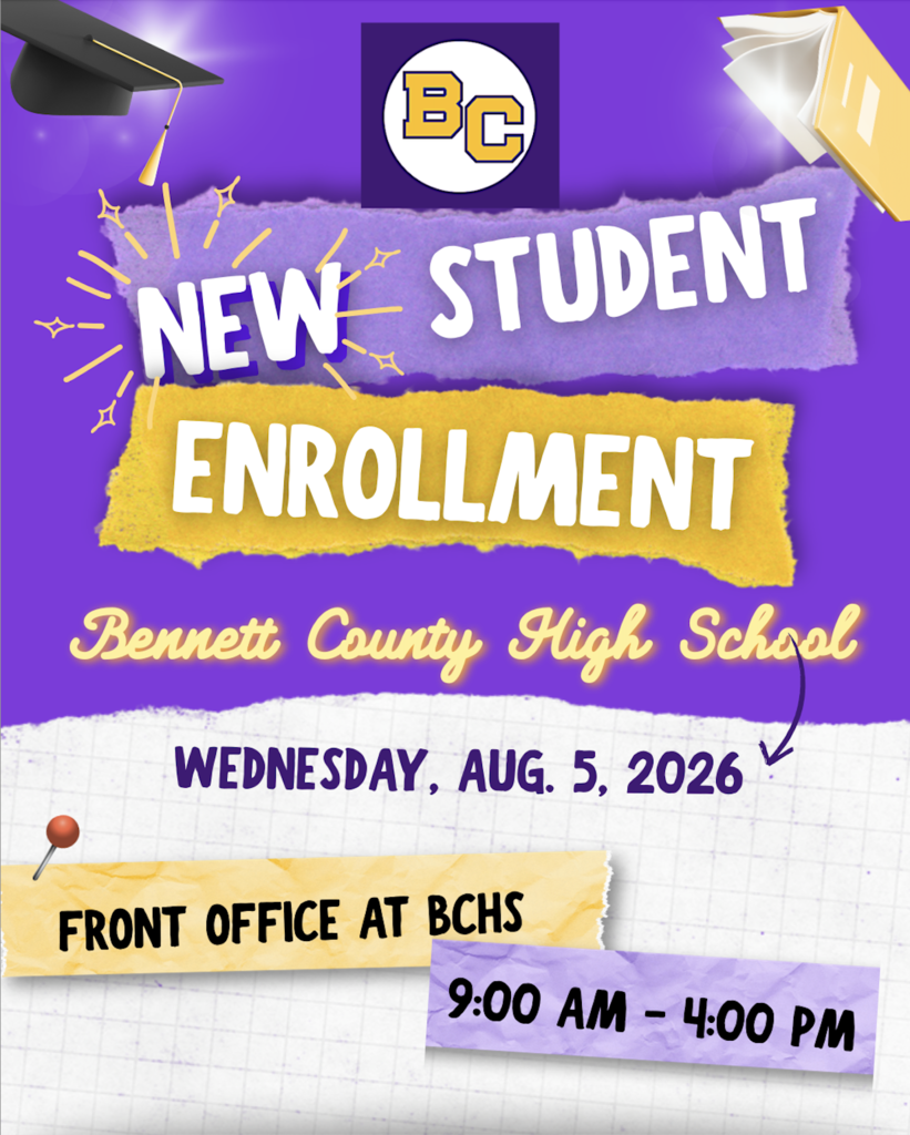NEW student Enrollment at BCHS on Aug. 5 from 9 to 4.