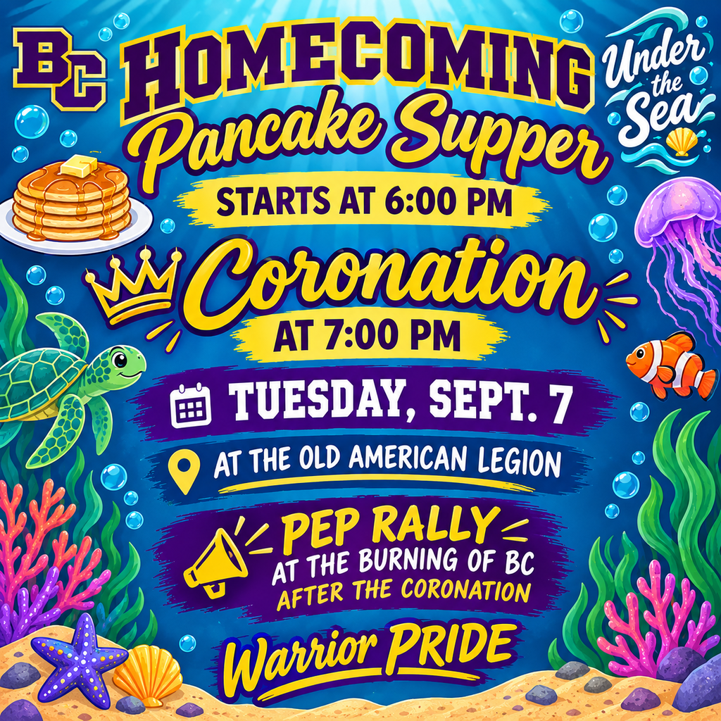 Homecoming pancake supper at 6 and coronation at 7 on Sept. 7 at the old American Legion.