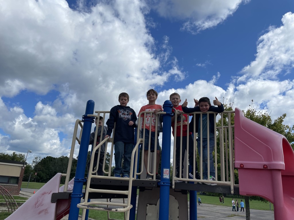 4 boys playing on playground structure