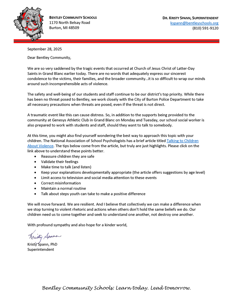 Same as message in post, but on letterhead.