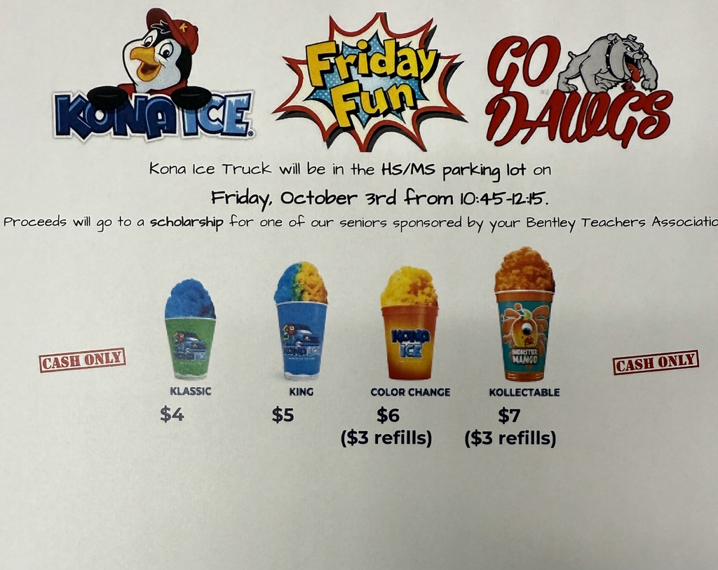 Kona Ice Prices for Friday, October 3rd 2025