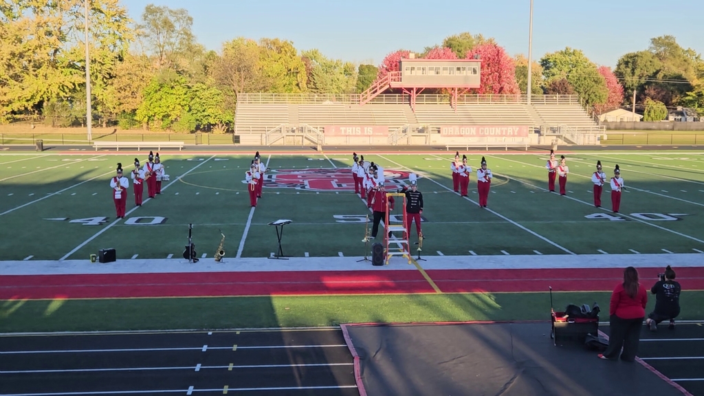 This image shows the Bentley Community Schools marching band at the 2025 MSBOA festival in Swartz Creek.
