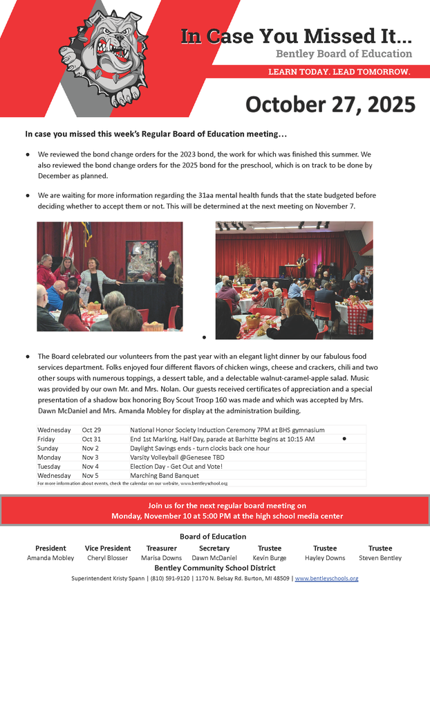 This image shows a summary of our board meeting in which change orders were approved and the 31aa mental health money will not be accepted until possibly Nov 10.