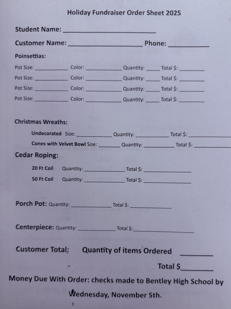 NHS Holiday Fundraiser  Order Sheet 