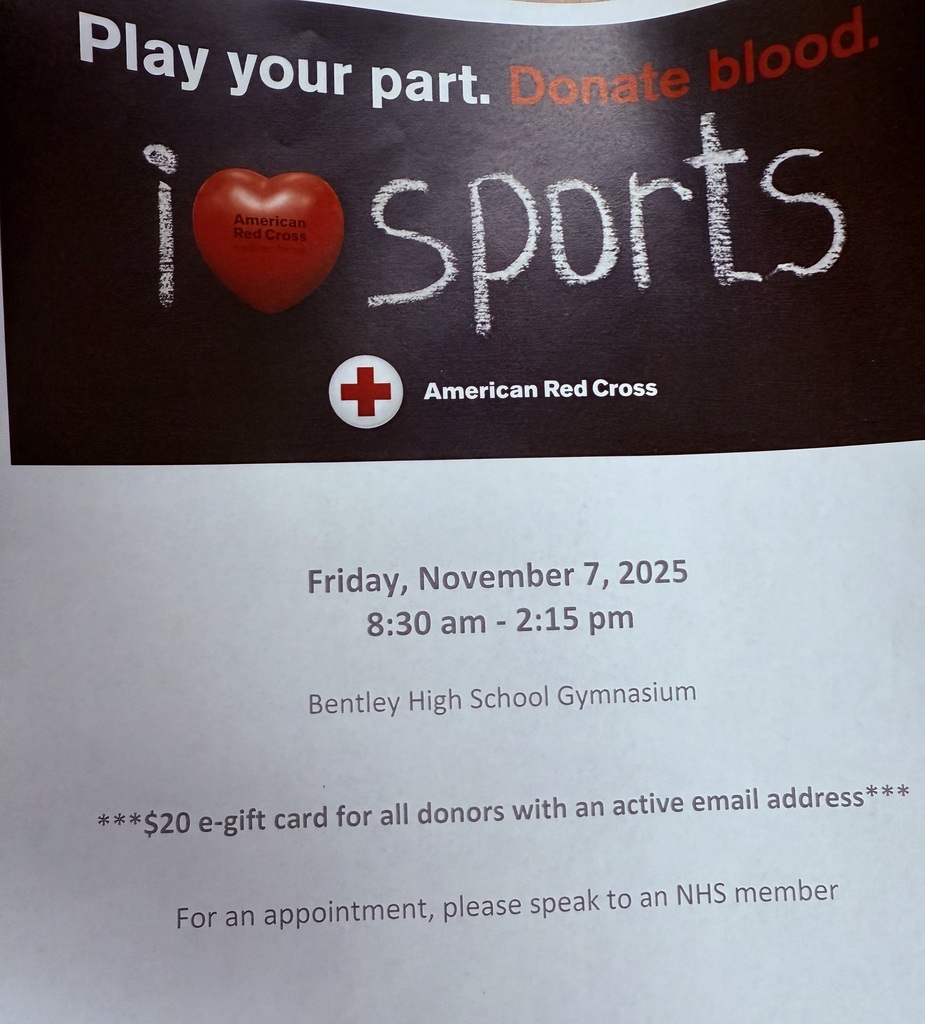 Red Cross Blood Drive at Bentley High School Flyer 