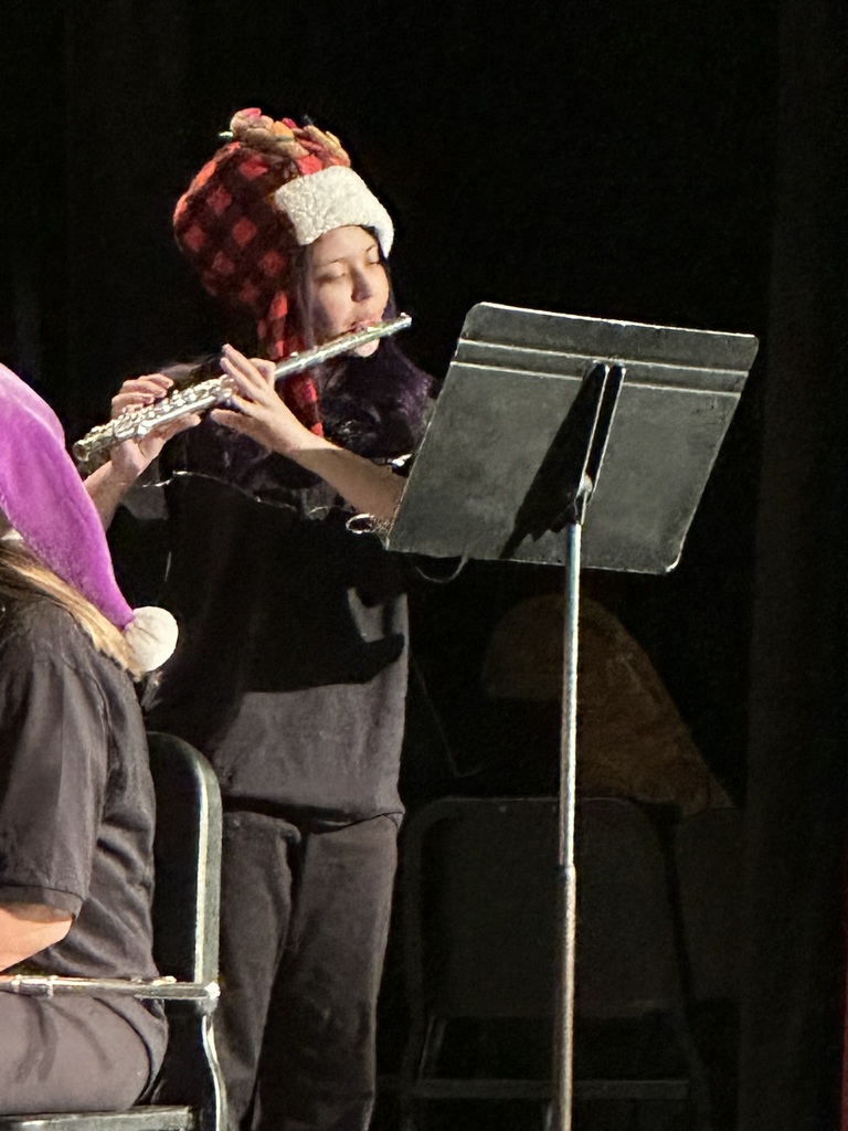 The image shows a student playing at the band concert.