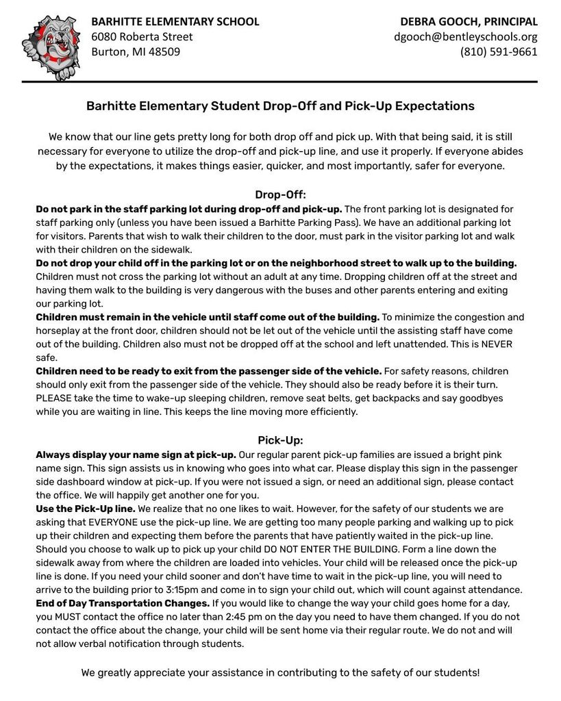 Parent Pick Up and Drop Off Expectations