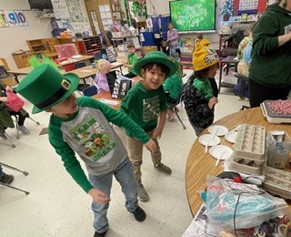 Kindergarten students enjoying St. Patrick's Day activities