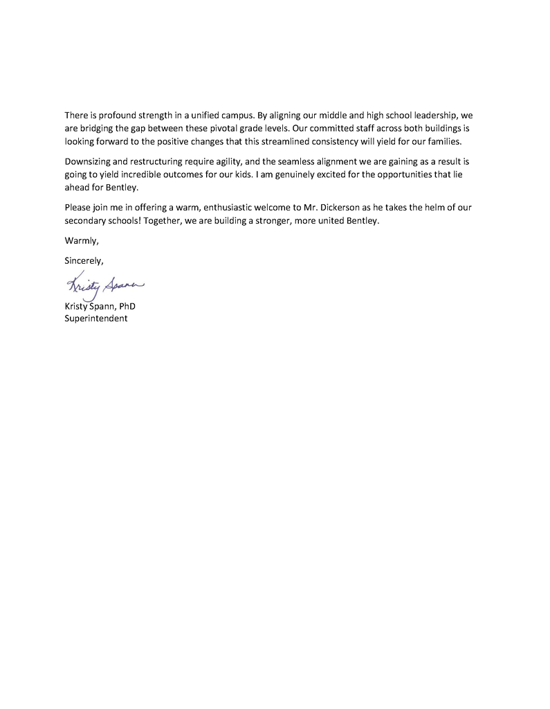 Letter updating the community about leadership changes at BMS pg 2