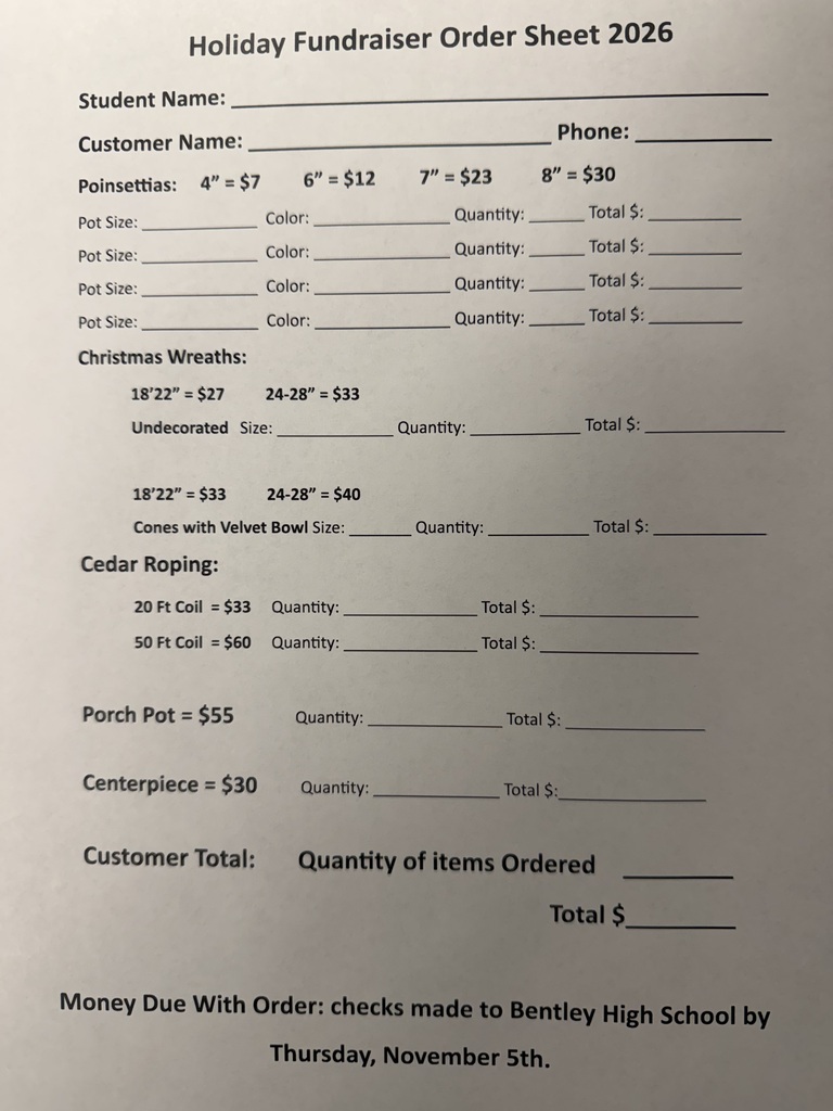 Christmas Fundraiser order sheet 