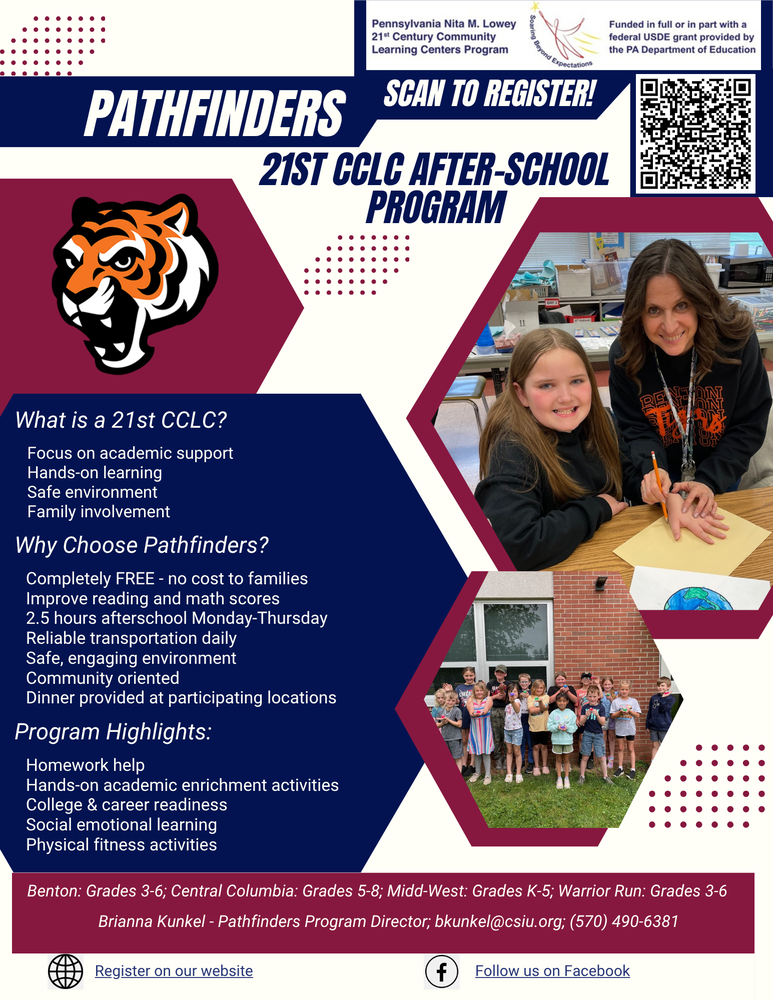 Pathfinders After-School Program sign up form.