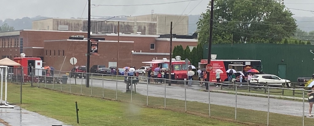 Food trucks set up for Open House at Benton School District.