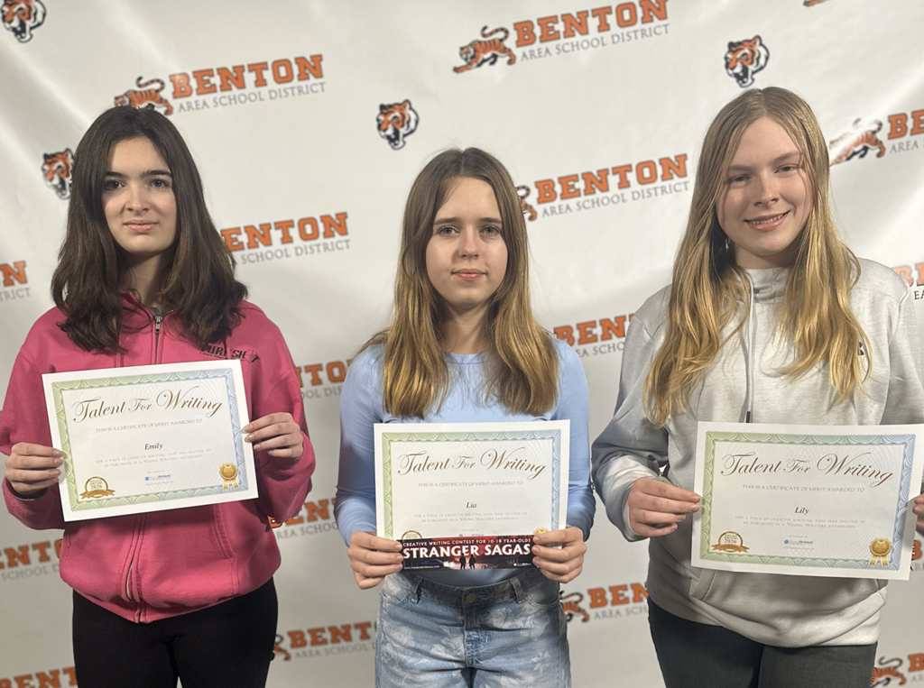 Students in Mr. Noss' classes had the opportunity to enter the Young Writers creative writing competition. Lily Canouse, Lia Scheib, and Emily Gennaria were invited to have their work published in an upcoming anthology Stranger Sagas - The Dark Side.