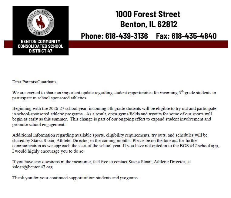 BGS 5th Sports Letter