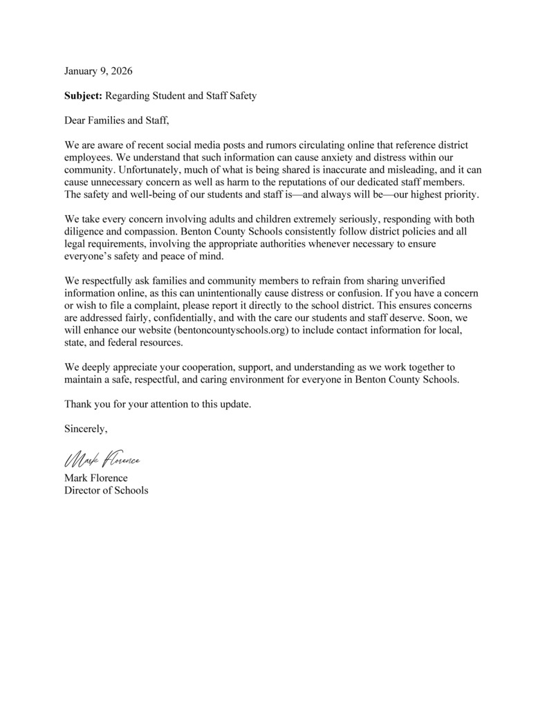 Student and Staff Message