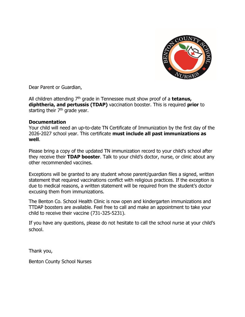 TDAP Booster letter