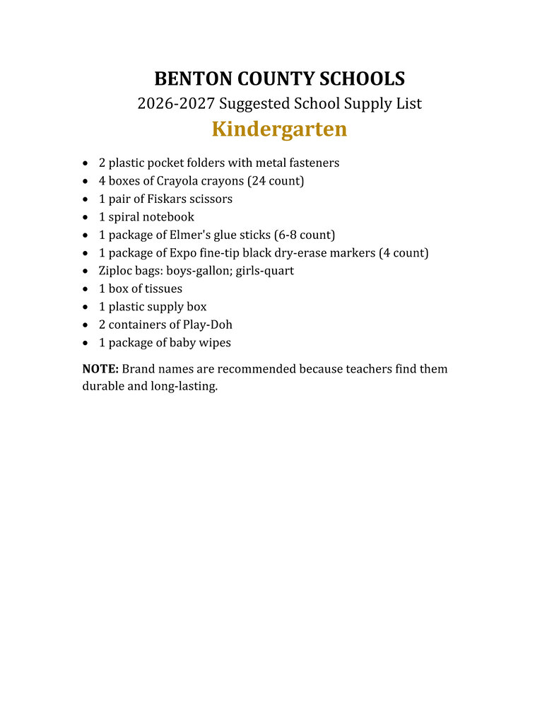 Kindergarten List