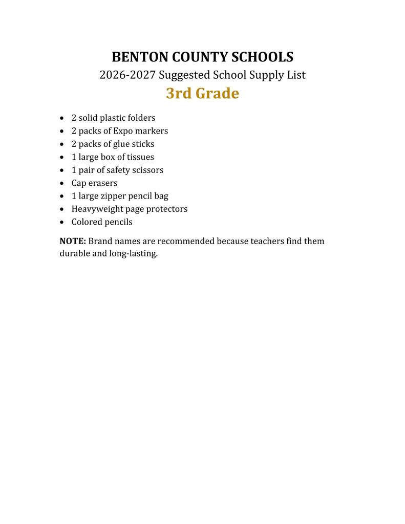 3rd Grade List