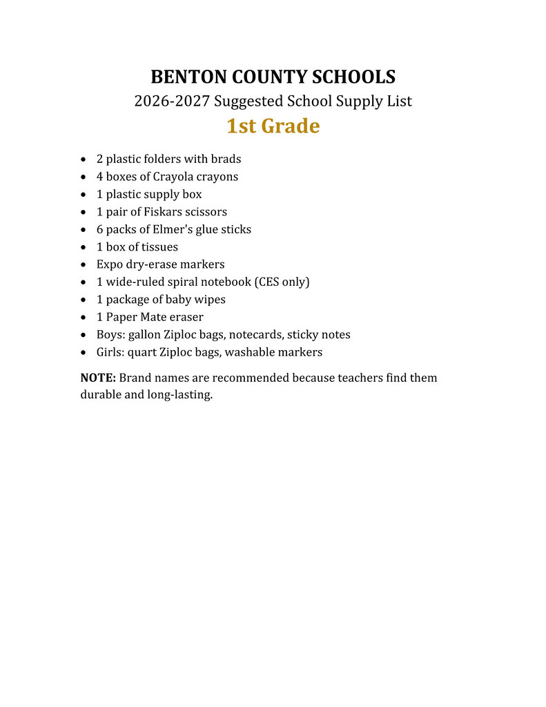 1st Grade List